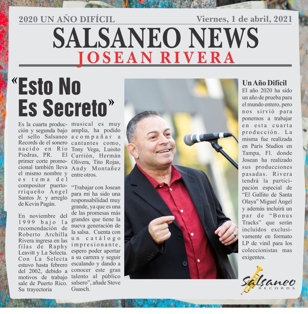 Salsaneo Records presenta: Josean Rivera “Esto No Es Secreto”