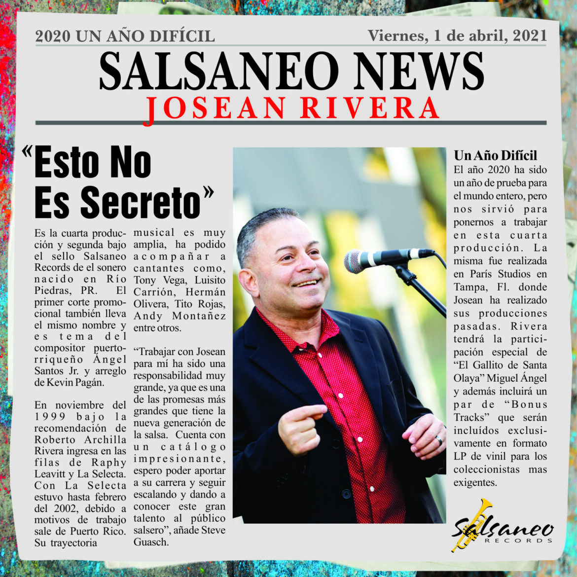 Salsaneo Records releases Josean Rivera new production “Esto No Es Secreto”