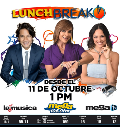 Denise Quiñones, Layza Torres y Xavier Torres cogen su “Lunch Break” desde hoy lunes 11 de octubre en la Mega 106.9 FM y Mega TV